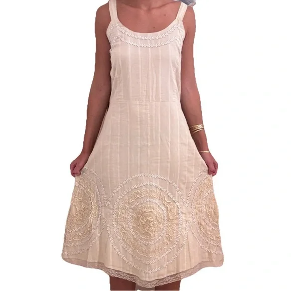 Free People | Dresses | Vintage 200s Persaman Cream A Line Midi Dress  Embroidered Lace Floral Size 0 | Poshmark